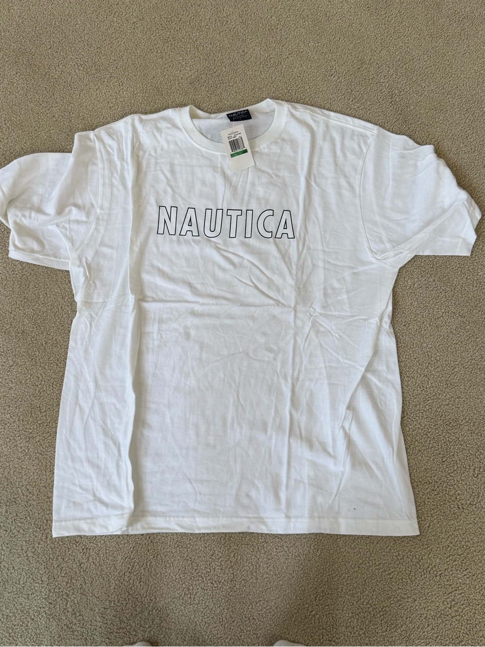 Nautica White Short Sleeve Crewneck Tee with Outline Logo